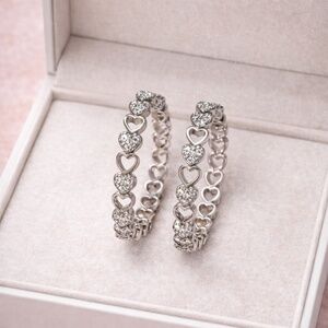 White Gold Heart Hoop Earrings